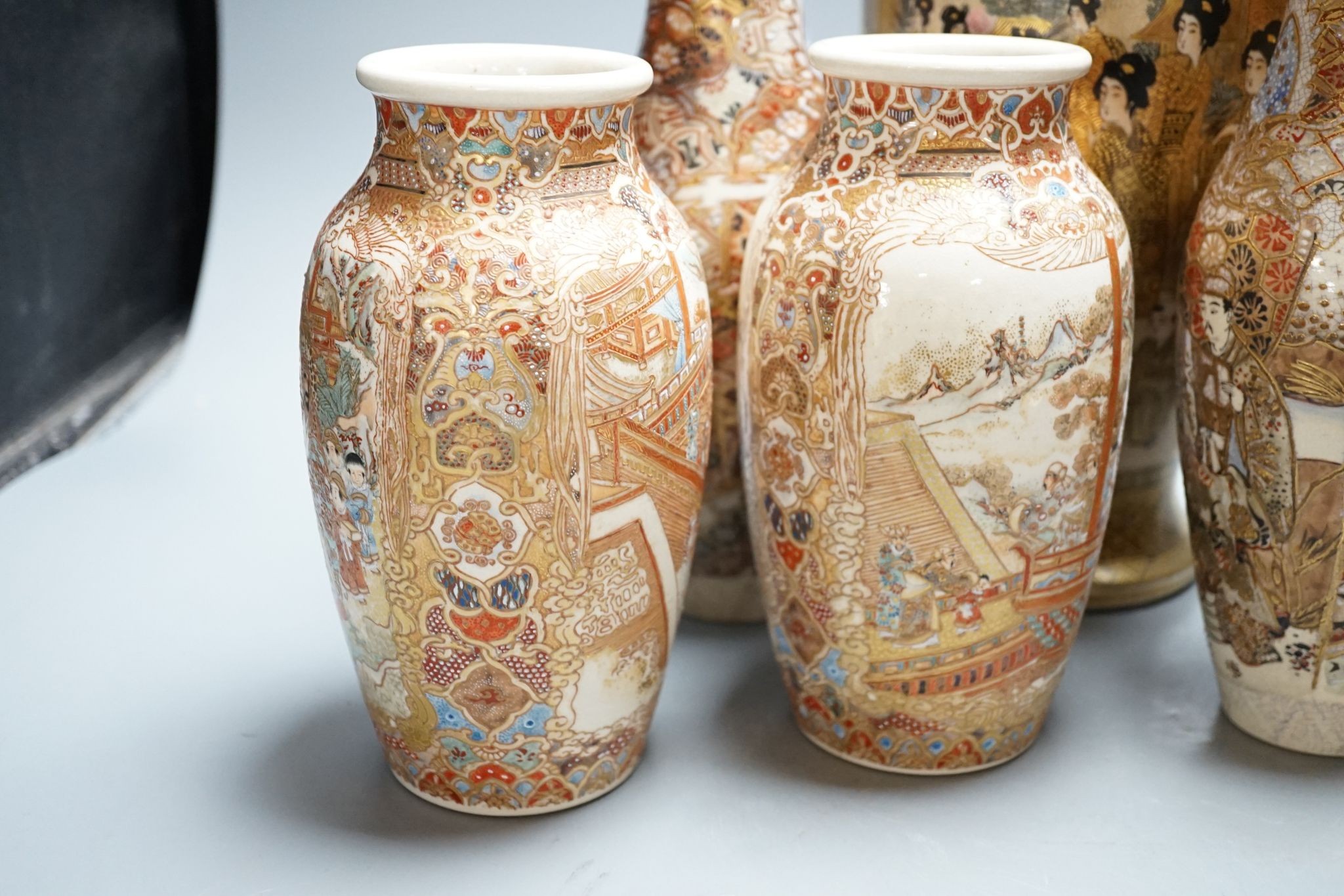 Two pairs of Satsuma vases, tallest 26cm, and two other similar vases